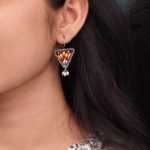 Unique Hand-Painted Triangle Stud Earrings with Pearl Detailing – Daily Wear Ethnic Jewelry