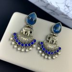 Traditional Oxidized Amazing Elephant Dangler Earrings with Stone and Pearl Detailing - "Blue"