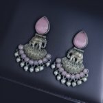 Traditional Oxidized Amazing Elephant Dangler Earrings with Stone and Pearl Detailing - "Baby Pink"