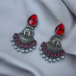Traditional Oxidized Amazing Elephant Dangler Earrings with Stone and Pearl Detailing - "Red "
