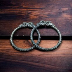 Silver look oxidized peacock design bangles kada for girls