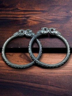 Silver look oxidized peacock design bangles kada for girls