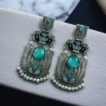 Silver Look alike Unique Lotus Earrings with Pearl Detailing – Elephant Dangler Jewelry - "Mint"