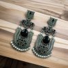 Silver look-alike lotus earrings with pearls and elephant dangler