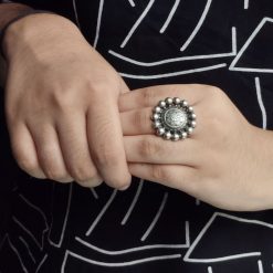 Oxidized adjustable flower ring for daily wear