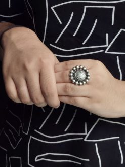 Oxidized adjustable flower ring for daily wear