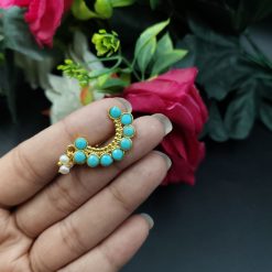 Handcrafted gold plated nosepin with stone and pearl detailing