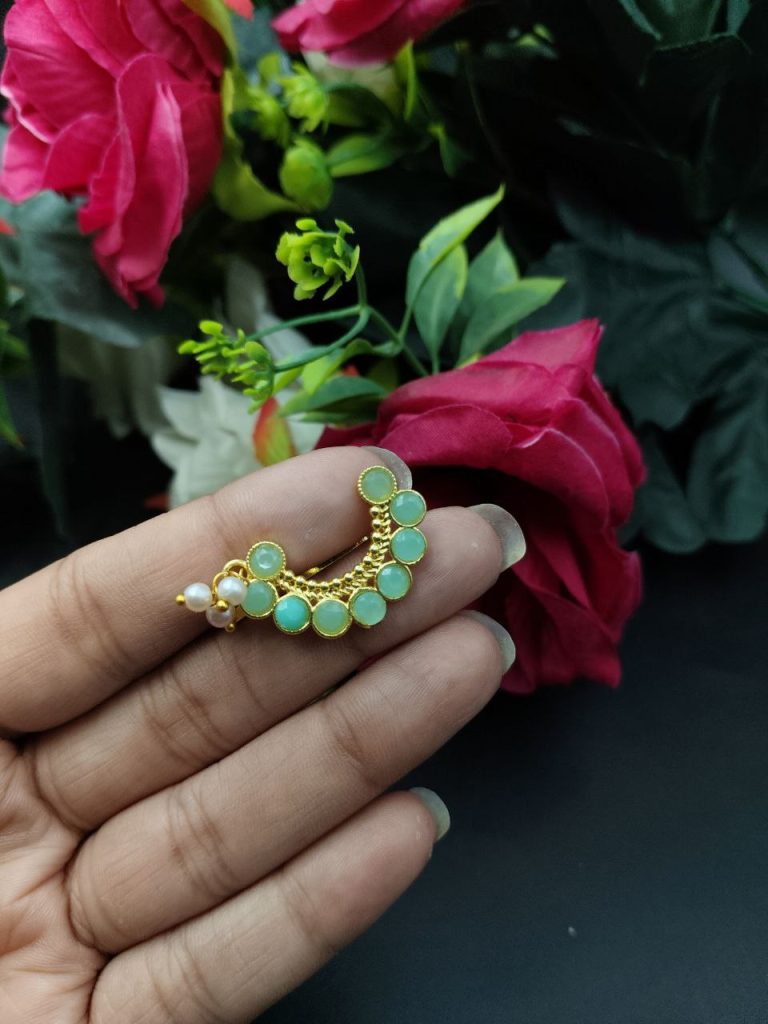 Bulk 1072 Best Handcrafted Gold Plated Nosepin with Stone and Pearl Detailing - "Mint"