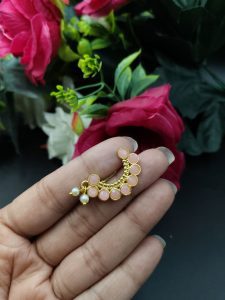 Best Handcrafted Gold Plated Nosepin with Stone and Pearl Detailing - color: "Baby Pink"