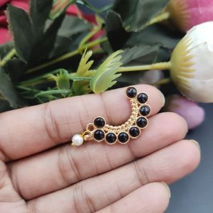 Best Handcrafted Gold Plated Nosepin with Stone and Pearl Detailing - color: "Black"