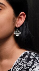 Traditional Rose Stud Earrings – Perfect Ethnic Oxidized Silver Replica Jewelry