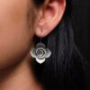 oxidized silver rose stud earrings, ethnic replica jewelry