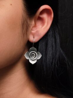 oxidized silver rose stud earrings, ethnic replica jewelry