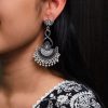 silver plated chandbali, lotus earrings, pearl dangler jewelry, traditional earrings, ethnic jewelry, festive wear, wedding earrings, stone earrings, Indian jewelry, statement earrings