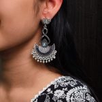 Silver Plated Lotus Chandbali Earrings | Pearl & Stone Unique Dangler Jewelry
