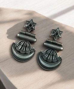 Traditional oxidised moon dangler earrings with stone