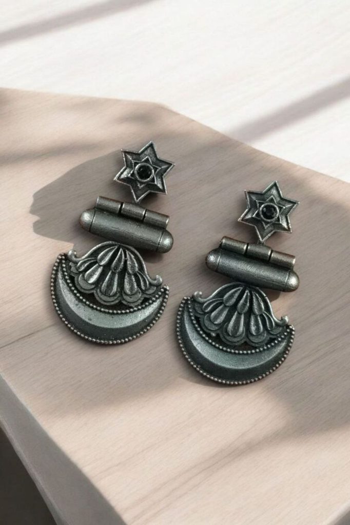 Bulk 1028 Best Traditional Moon Dangler Earrings | Oxidised Stone Lightweight Jewelry - " Black"