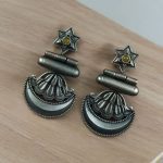 Best Traditional Moon Dangler Earrings | Oxidised Stone Lightweight Jewelry - "Yellow"