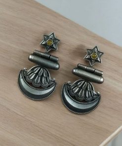 Traditional oxidised moon dangler earrings with stone