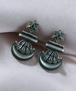 Traditional oxidised moon dangler earrings with stone