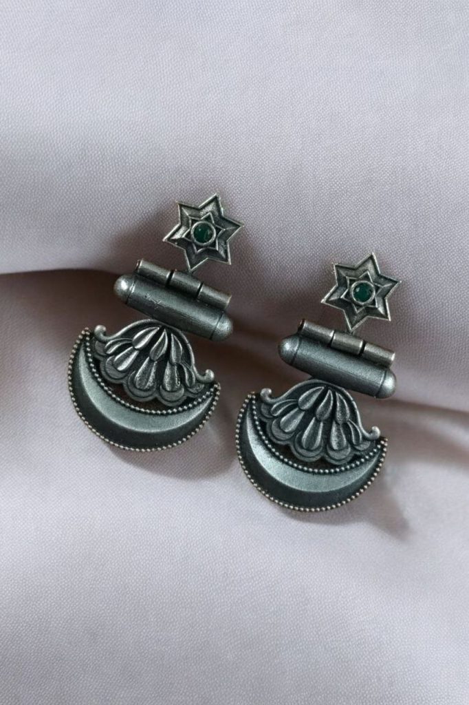 Bulk 1032 Best Traditional Moon Dangler Earrings | Oxidised Stone Lightweight Jewelry - "Green"