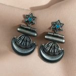 Best Traditional Moon Dangler Earrings | Oxidised Stone Lightweight Jewelry - "Aqua"