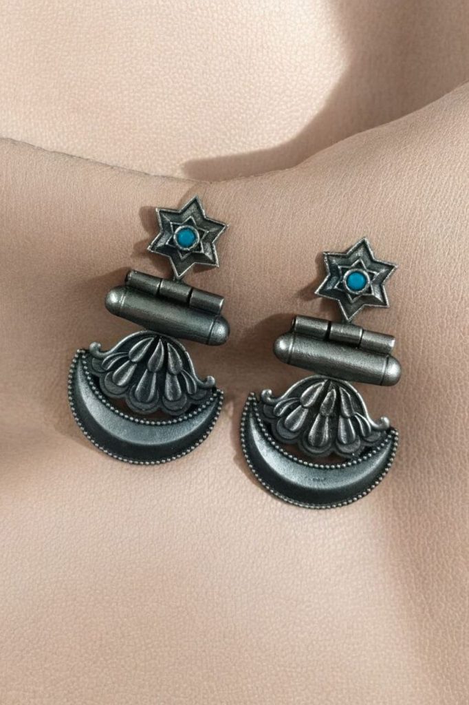 Bulk 1034 Best Traditional Moon Dangler Earrings | Oxidised Stone Lightweight Jewelry - "Aqua"