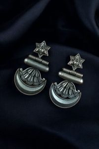 Best Traditional Moon Dangler Earrings | Oxidised Stone Lightweight Jewelry - color: "White"