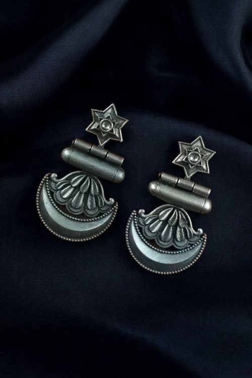 Traditional oxidised moon dangler earrings with stone