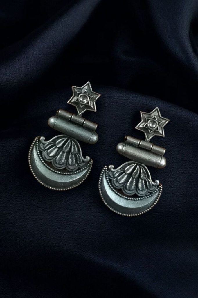 Bulk 1036 Best Traditional Moon Dangler Earrings | Oxidised Stone Lightweight Jewelry - "White"