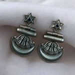 Best Traditional Moon Dangler Earrings | Oxidised Stone Lightweight Jewelry - "Blue"