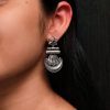 Traditional oxidised moon dangler earrings with stone