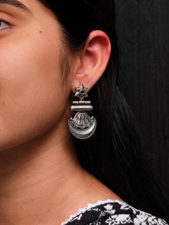 Traditional oxidised moon dangler earrings with stone