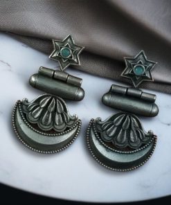 Traditional oxidised moon dangler earrings with stone