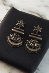 Best Traditional Moon Dangler Earrings | Oxidised Stone Lightweight Jewelry - color: "Baby Pink"