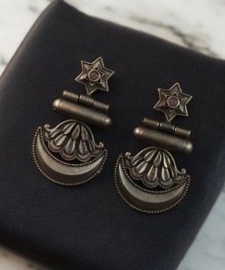 Traditional oxidised moon dangler earrings with stone