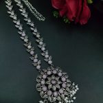 Best Oxidized Silver Long Necklace with Pearl and Stone Accents – Ethnic Jewelry - "Baby Pink"