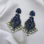 Bulk 554 Traditional Perfect Look Silver Dangler Earrings – Elegant Stone & Pearl Detailing - "Blue"