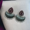 Vintage oxidised silver chandbali earrings with stone and pearl detailing