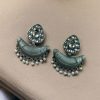 Vintage oxidised silver chandbali earrings with stone and pearl detailing