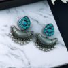Vintage oxidised silver chandbali earrings with stone and pearl detailing