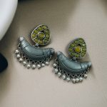 Adorable Look Silver Replica Oxidised Chandbali Earrings with Stone & Pearl Detailing - "Yellow"