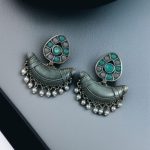 Adorable Look Silver Replica Oxidised Chandbali Earrings with Stone & Pearl Detailing - "Baby Pink-Mint"