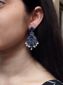Traditional Perfect Look Silver Dangler Earrings – Elegant Stone & Pearl Detailing