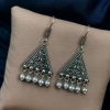 Triangle Hook Earrings with Pearl and Floral Design