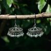 German Silver Hook Jhumki Earrings with Pearl Drops