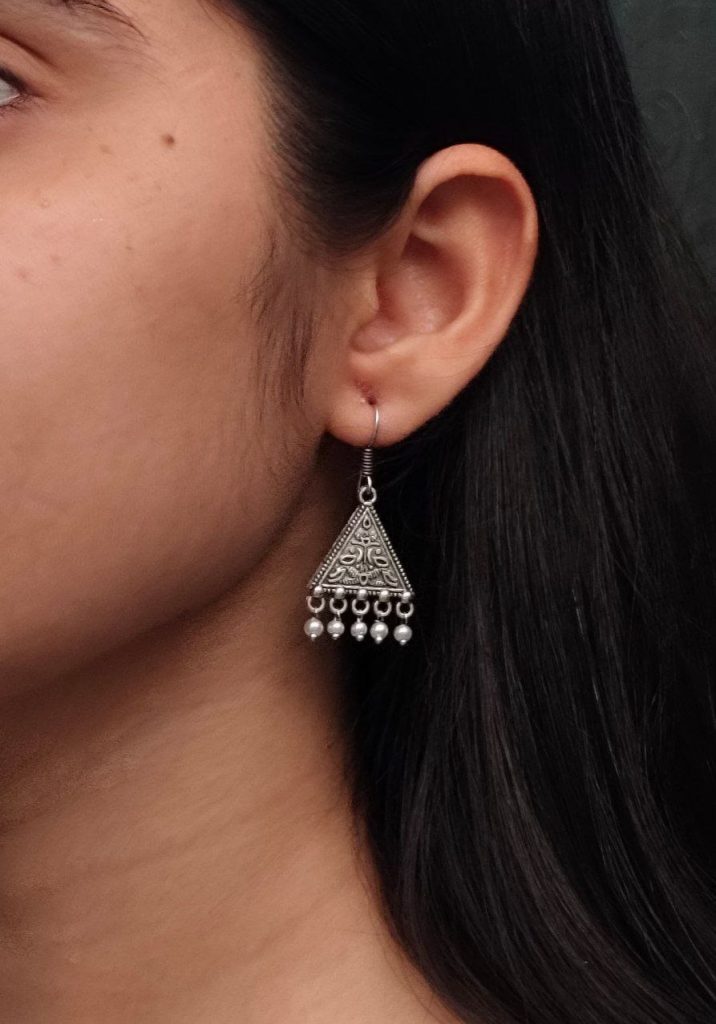 Bulk 968 Traditional Triangle Hook Earrings with Pearl & Unique Floral Art – Daily Wear Dangler Jewelry