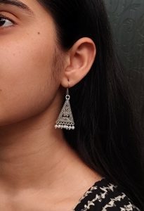 Best Ethnic Floral Art Hook Earrings – German Silver Jewelry with Elegant Pearl Detailing