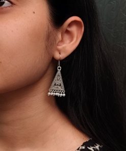 Ethnic Floral Hook Earrings with Pearl Detailing