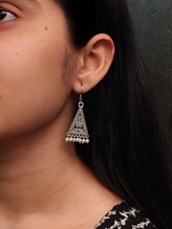 Ethnic Floral Hook Earrings with Pearl Detailing
